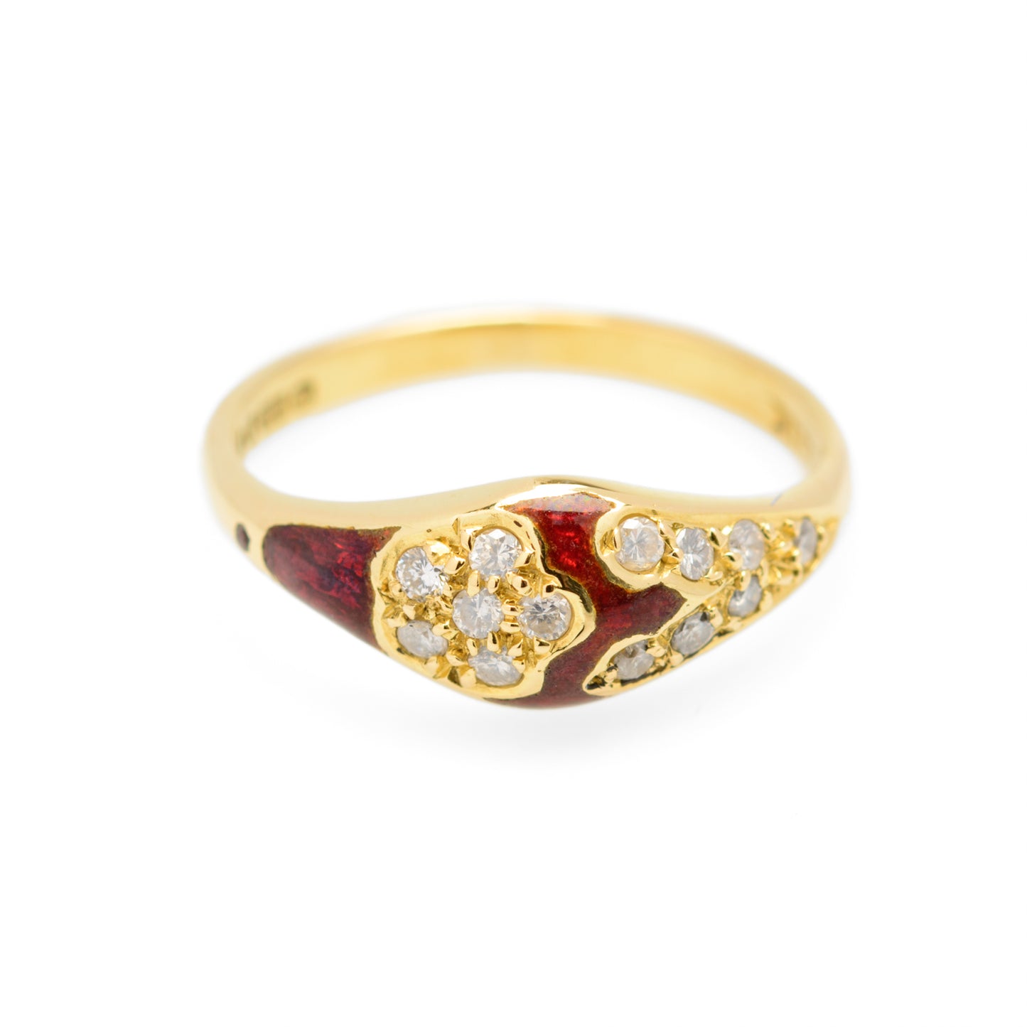Vintage 18ct Gold Diamond & Red Enamel Elegant Ladies Ring Size L (Code A854)