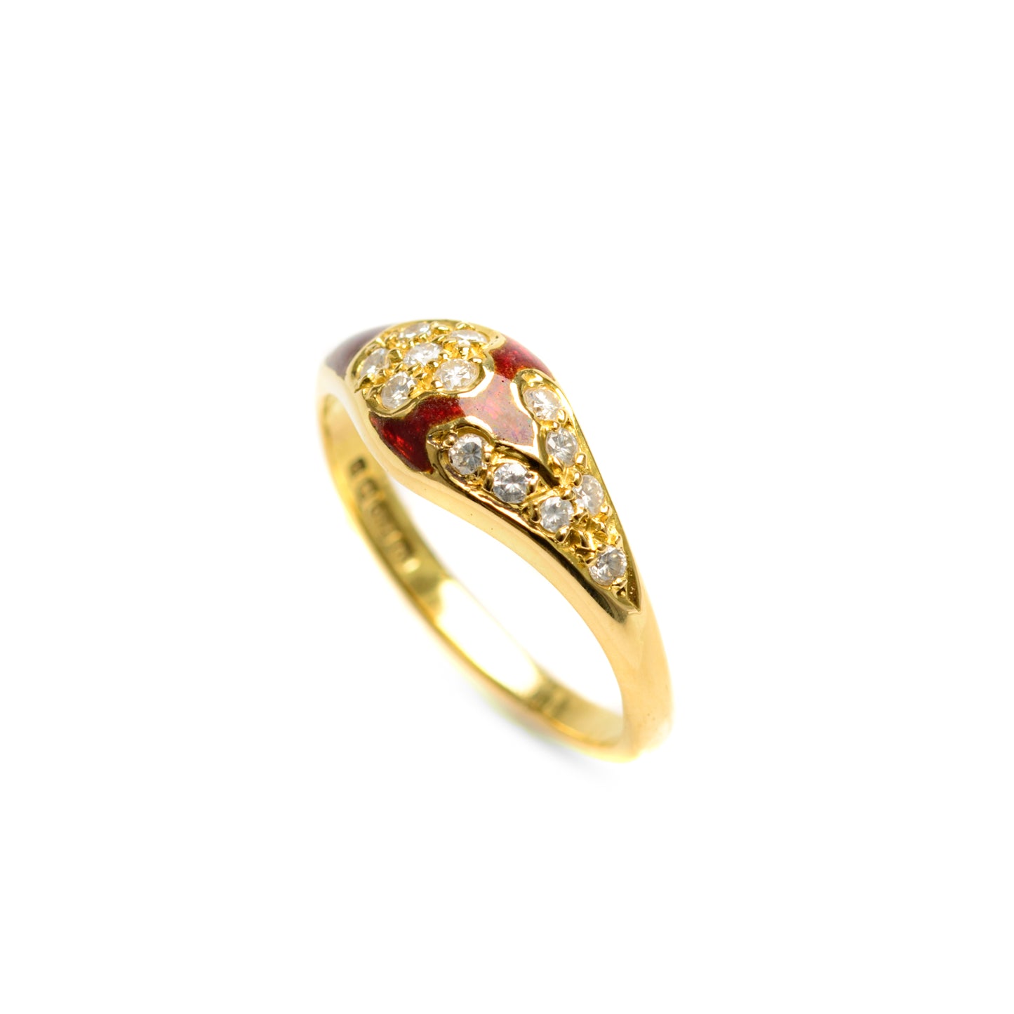Vintage 18ct Gold Diamond & Red Enamel Elegant Ladies Ring Size L (Code A854)