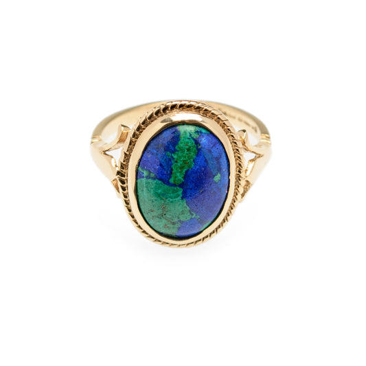 Vintage 9ct Gold & Azurite Polished Cabochon Statement Ring UK Size K1/2 (Code A883)