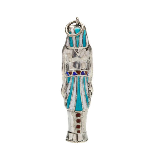 Art Deco Egyptian Revival Silver & Enamel Novelty Propelling Pencil Pendant/Fob (Code A893)