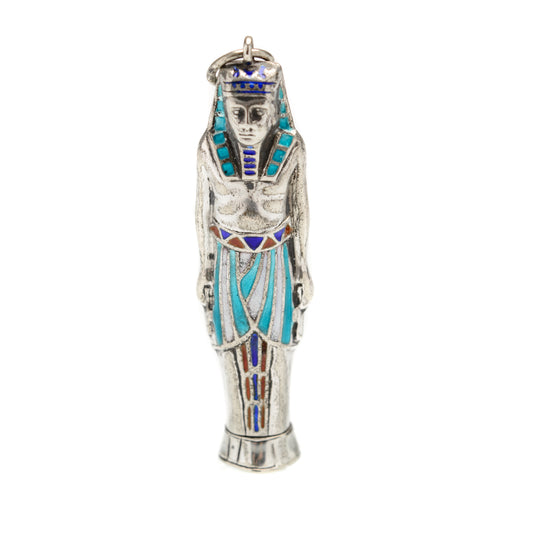 Art Deco Egyptian Revival Silver & Enamel Novelty Propelling Pencil Pendant/Fob (Code A893)