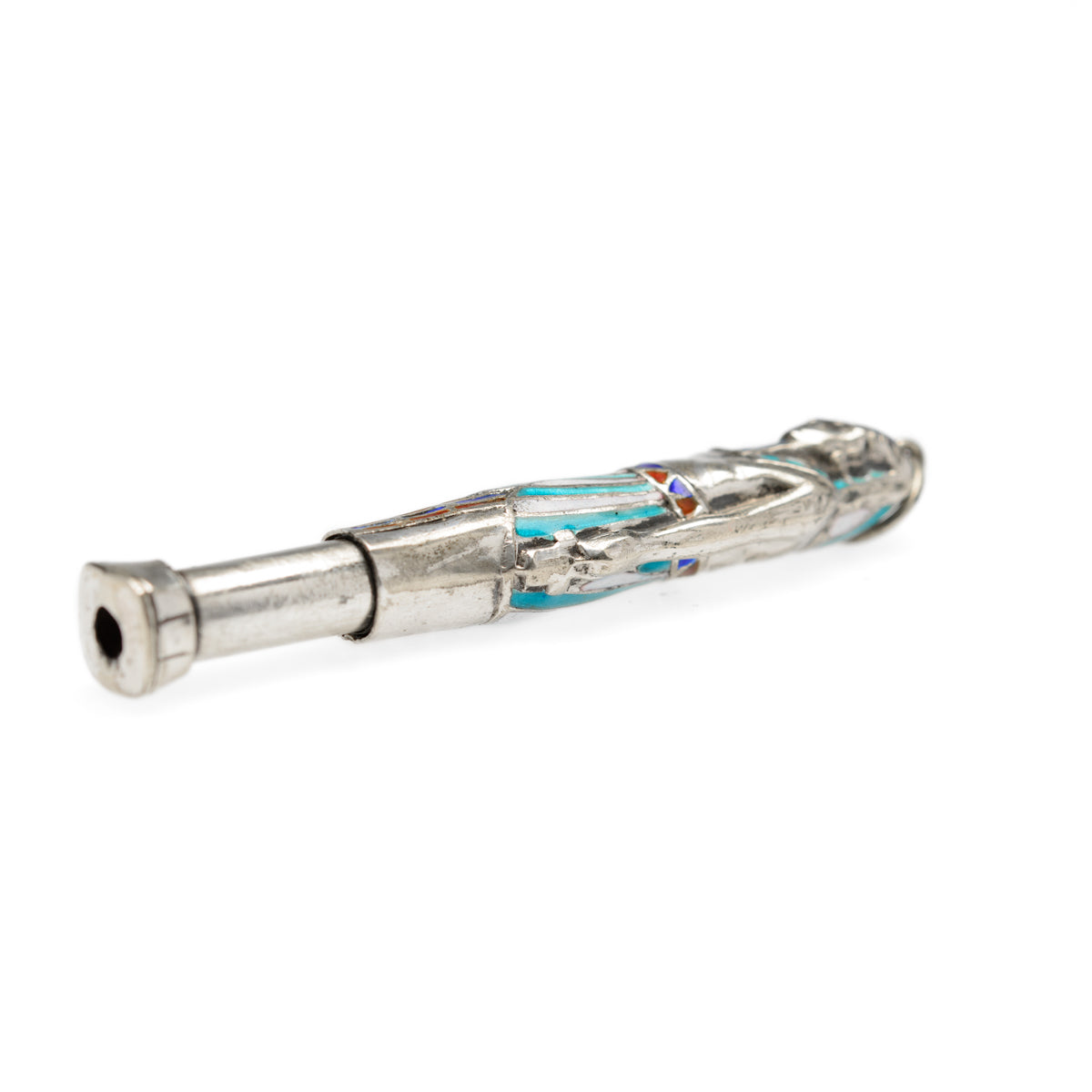 Art Deco Egyptian Revival Silver & Enamel Novelty Propelling Pencil Pendant/Fob (Code A893)