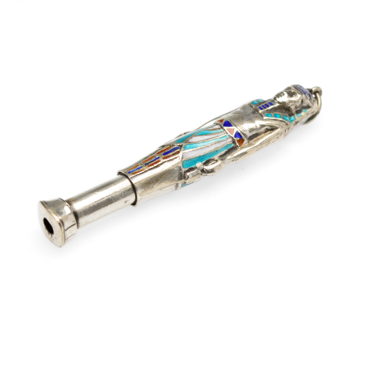 Art Deco Egyptian Revival Silver & Enamel Novelty Propelling Pencil Pendant/Fob (Code A893)