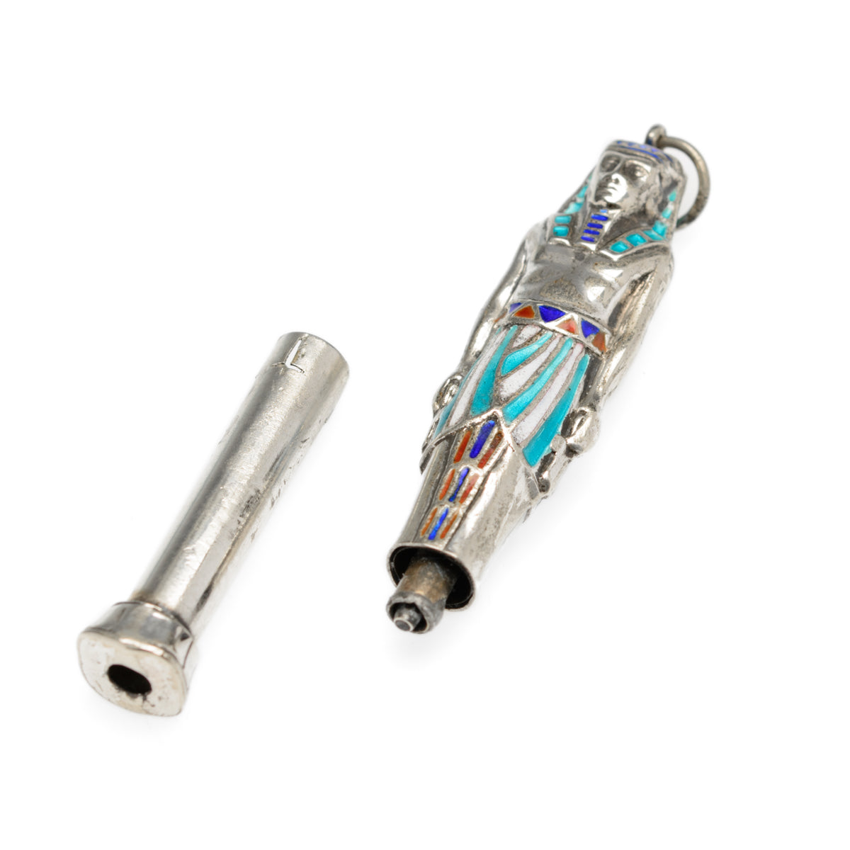 Art Deco Egyptian Revival Silver & Enamel Novelty Propelling Pencil Pendant/Fob (Code A893)