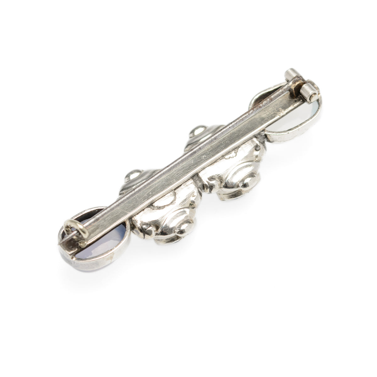 Antique Victorian Moonstone, Silver & Blue Paste Gem Brooch (Code A894)