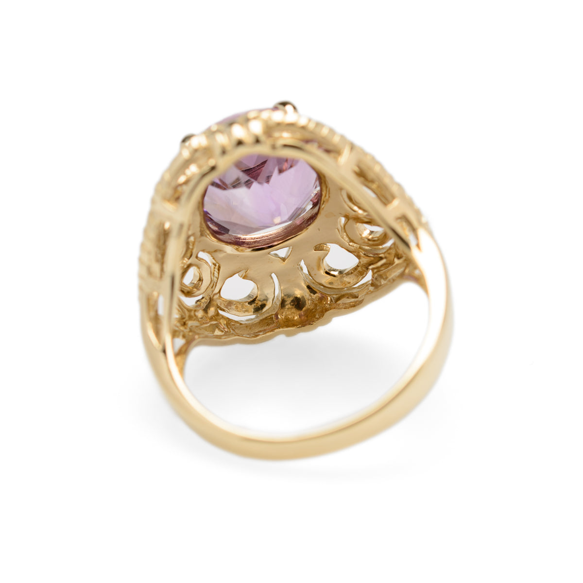 9ct Gold & 3.75 Carat Amethyst Large Cocktail Ring Filigree Heart Mount (Code A957)
