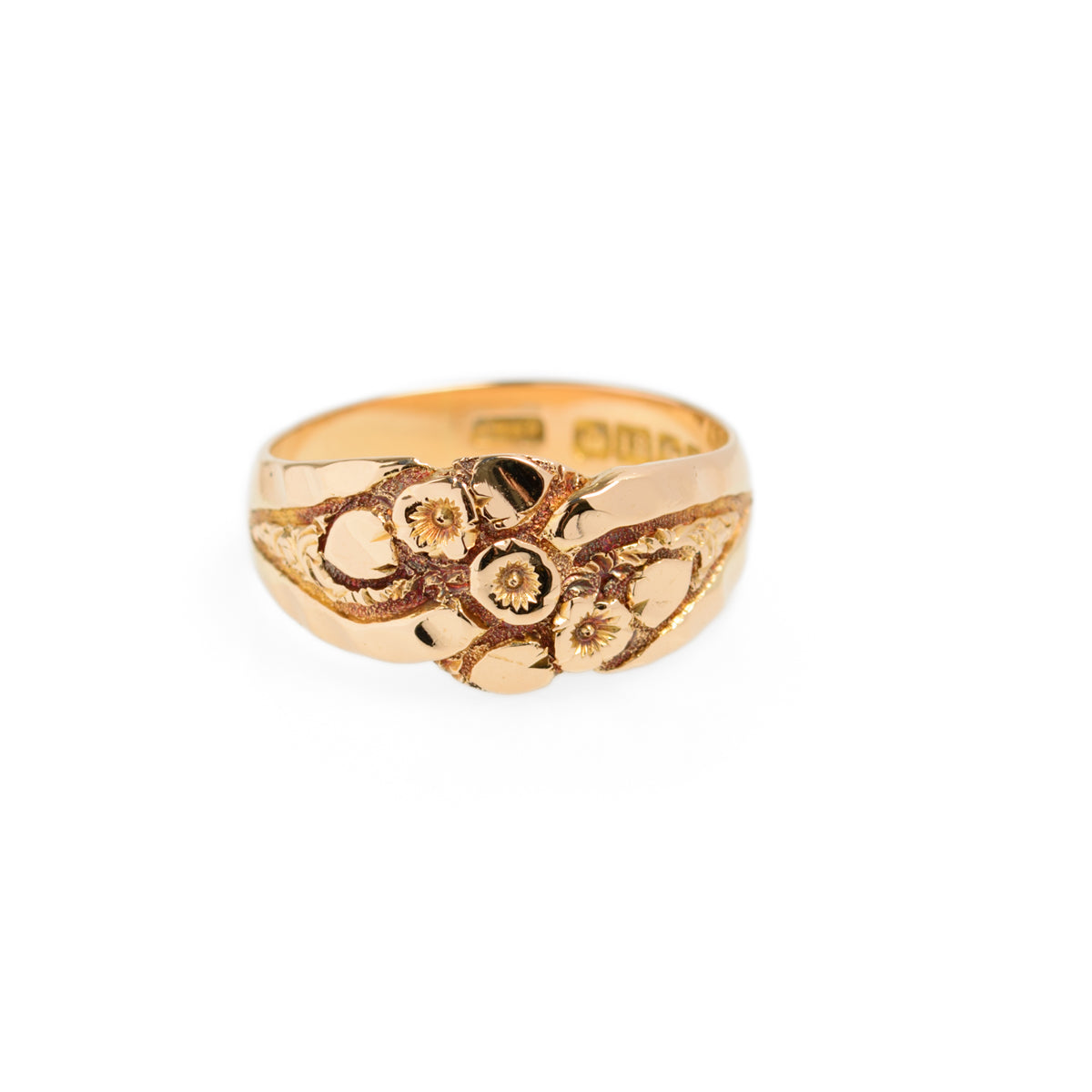 Antique 18ct Solid Gold Ring Floral Design Birmingham Hallmark 1910 by KBSP UK Size P1/2 (Code A977)