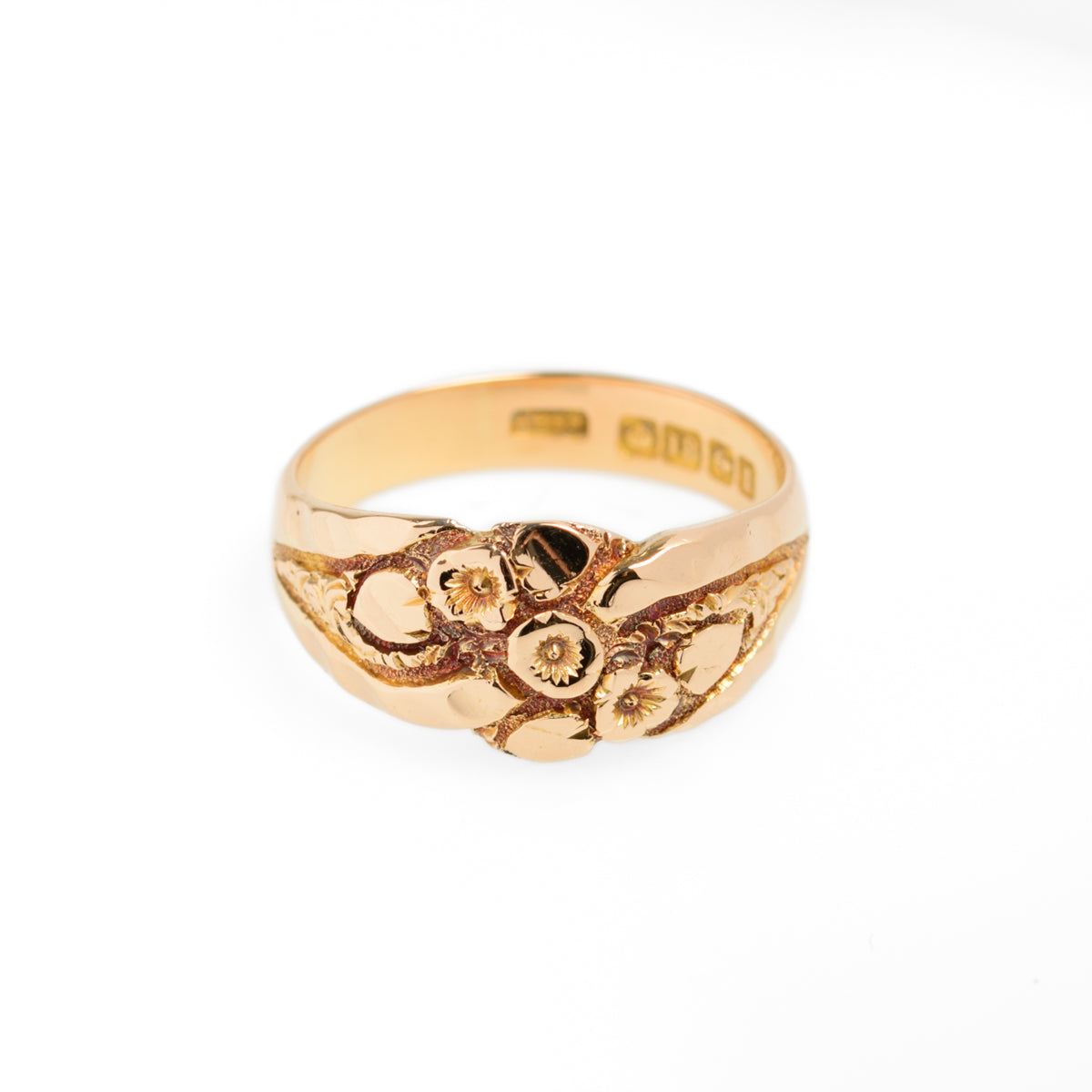 Antique 18ct Solid Gold Ring Floral Design Birmingham Hallmark 1910 by KBSP UK Size P1/2 (Code A977)