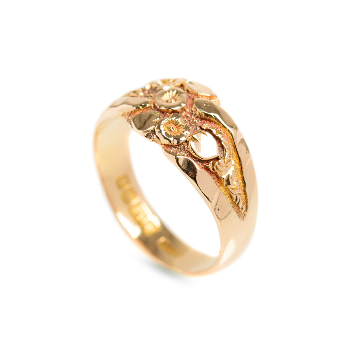 Antique 18ct Solid Gold Ring Floral Design Birmingham Hallmark 1910 by KBSP UK Size P1/2 (Code A977)