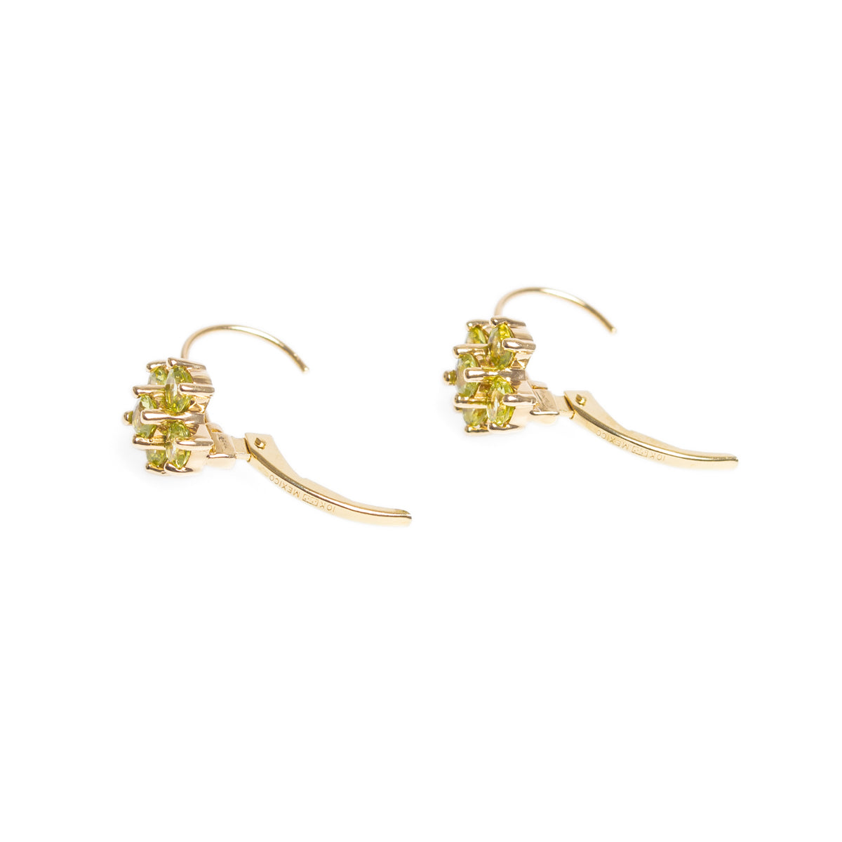 Pair 10ct Gold Mexico Domino/Dice Logo Earrings With Peridot Gemstones For Pierced Ears  (Code A978)