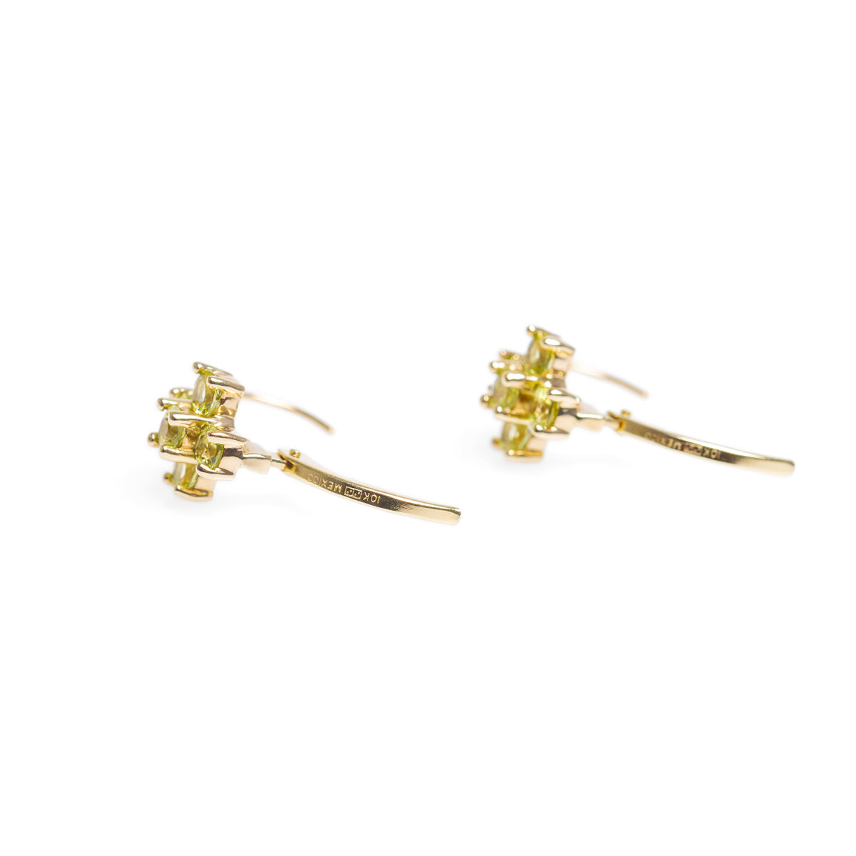 Pair 10ct Gold Mexico Domino/Dice Logo Earrings With Peridot Gemstones For Pierced Ears (Code A978)