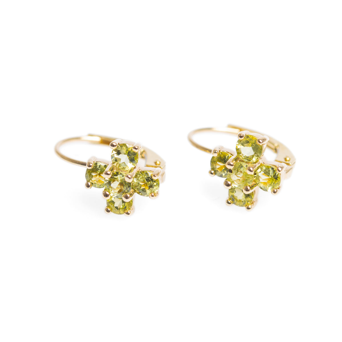 Pair 10ct Gold Mexico Domino/Dice Logo Earrings With Peridot Gemstones For Pierced Ears  (Code A978)