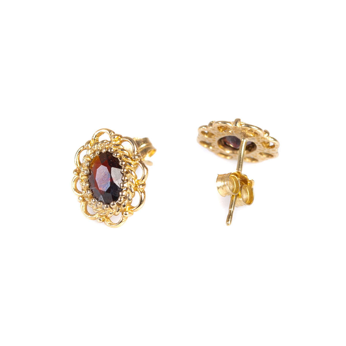 Pair Vintage 9ct Gold & Garnet Stud Earrings For Pierced Ears Hallmark Birmingham 1992 (Code A994)