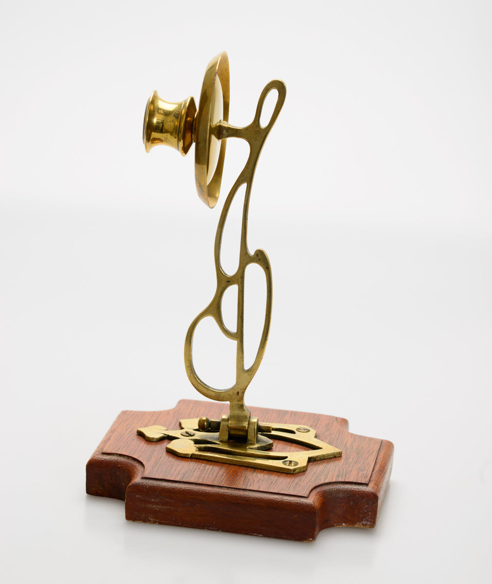 Pair Brass Wall Sconce Candlesticks On Wood Mounts Antique Art Nouveau c.1905 (3082)