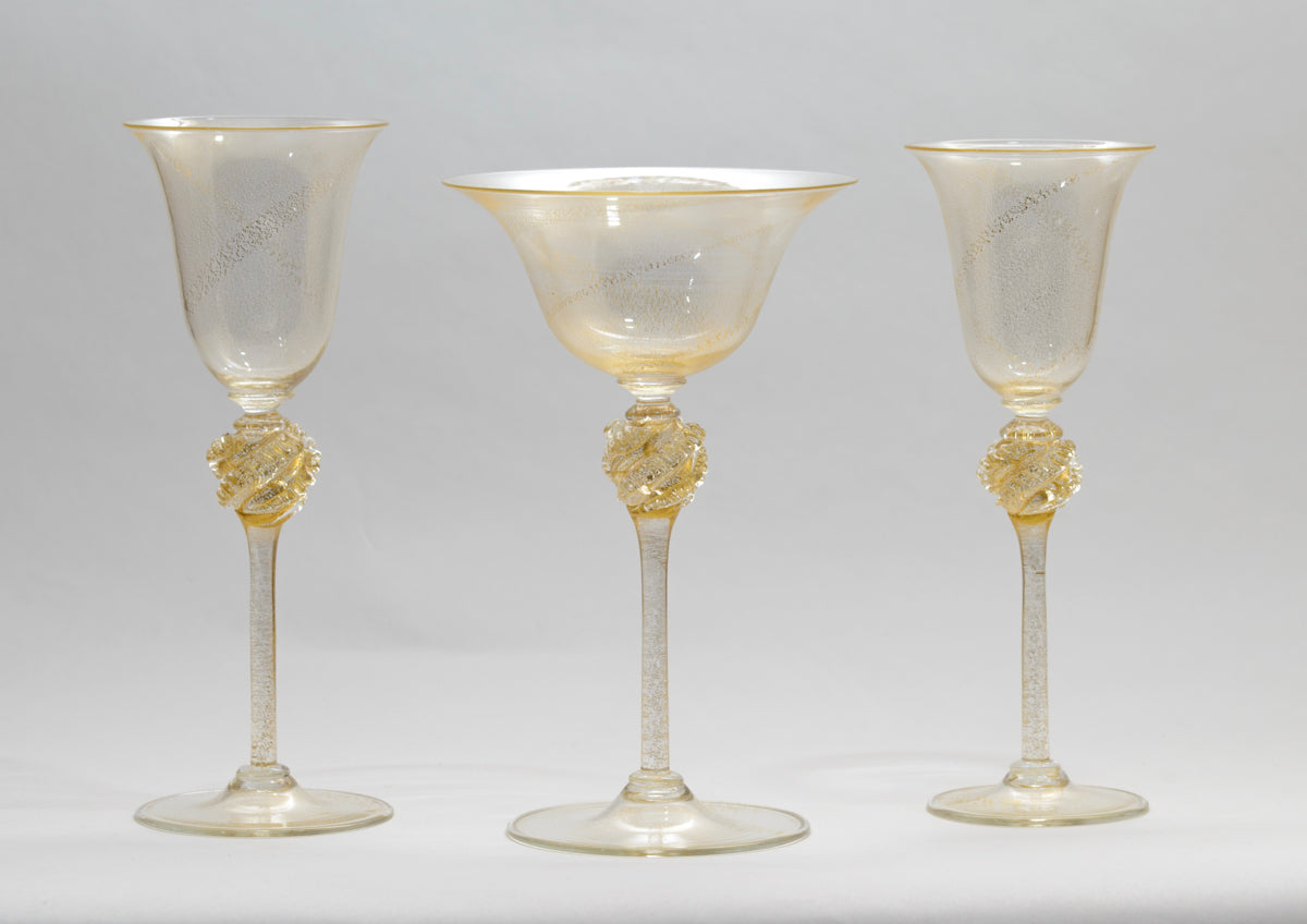 Nuova Venier Facon de Venise Wine & Cocktail Glasses With 24 Carat Gold Murano (3100)