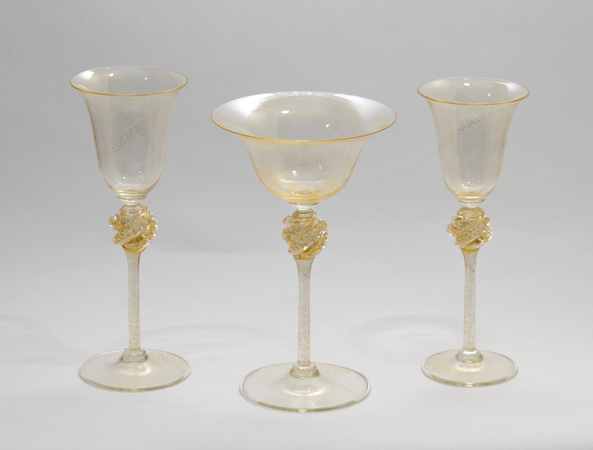 Nuova Venier Facon de Venise Wine & Cocktail Glasses With 24 Carat Gold Murano (3100)