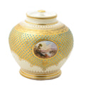 Antique Coalport Turquoise Jewelled Lidded Jar With Scottish Scene c.1910 (3110)