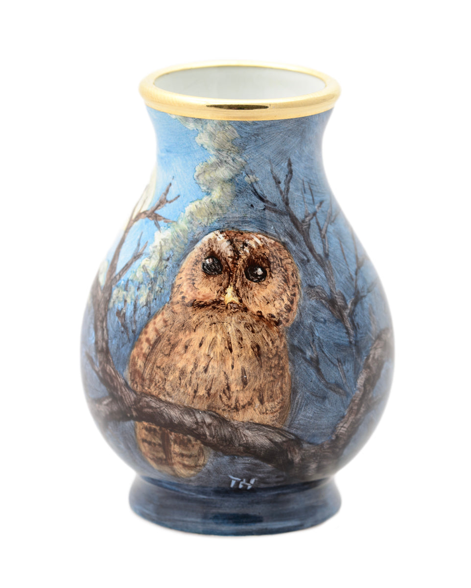 Moorcroft Enamels Miniature Vase Hand Painted Tawny Owl Terry Halloran Ltd Edn (3111)