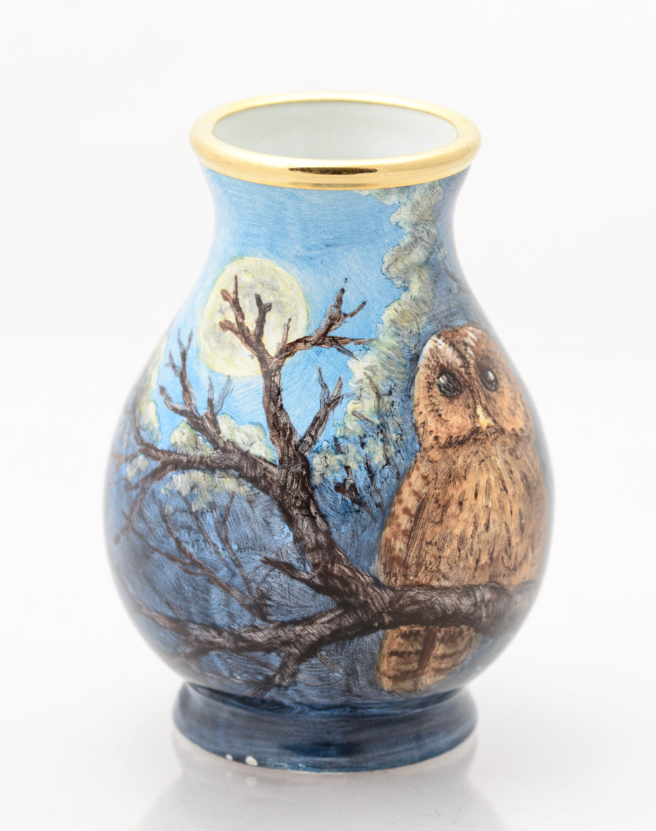 Moorcroft Enamels Miniature Vase Hand Painted Tawny Owl Terry Halloran Ltd Edn (3111)