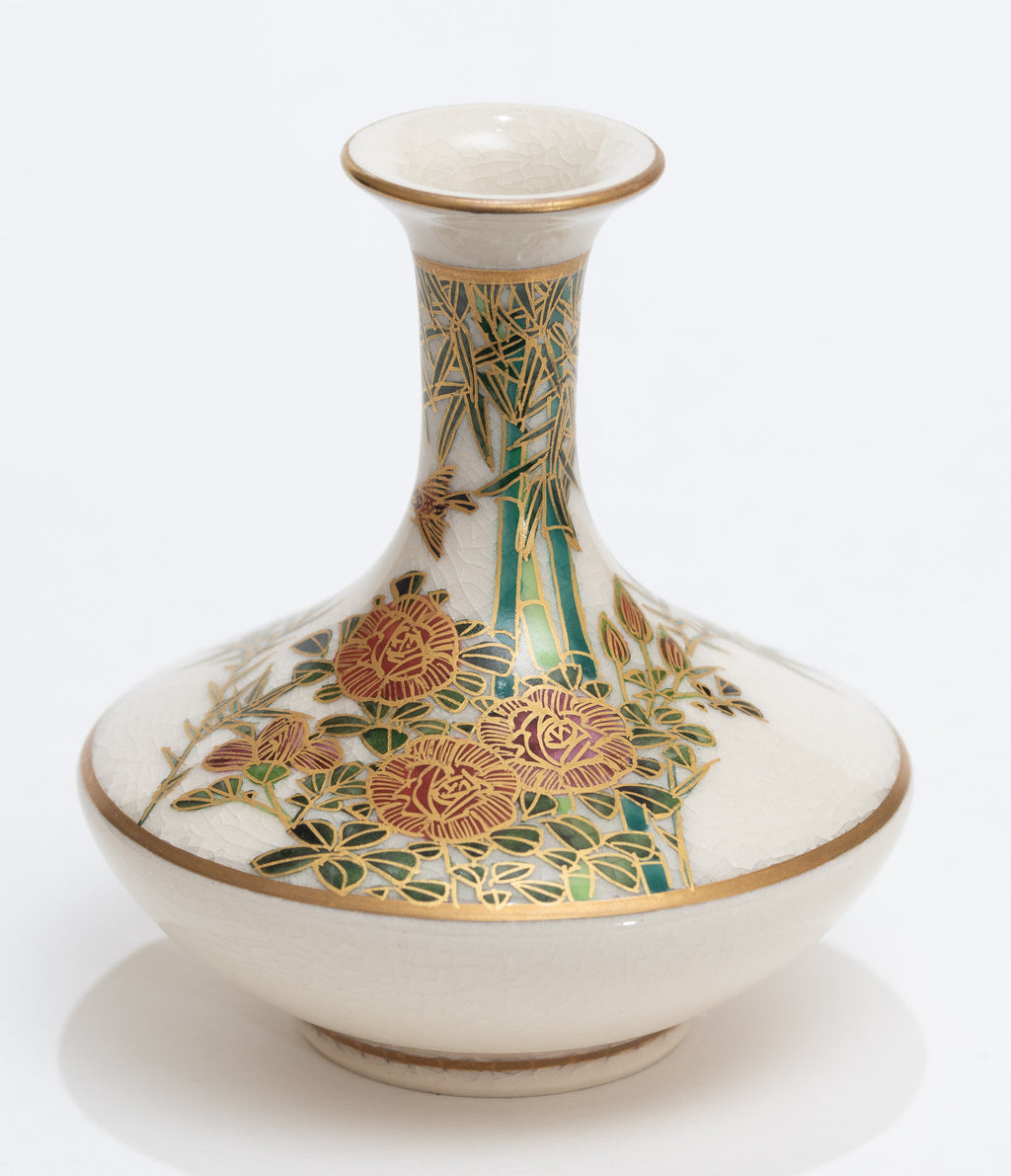Antique Japanese Satsuma Ware Pottery Mini Vase - Hand Painted Meiji Era c1900 (3113)