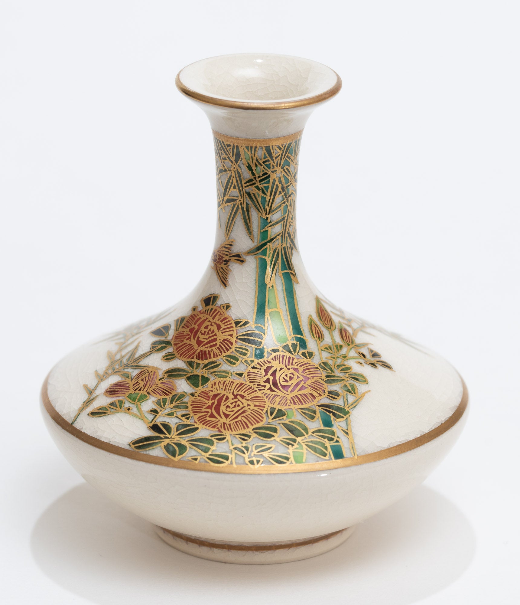 Antique Japanese Satsuma Ware Pottery Mini Vase - Hand Painted Meiji Era c1900 (3113)