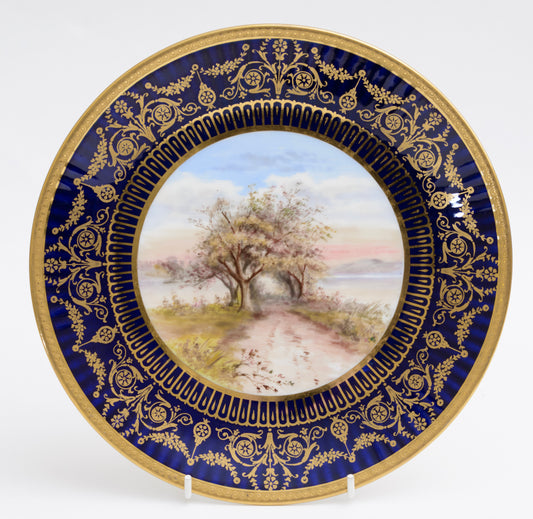 Antique Wedgwood China Hand Painted Dessert/Cabinet Plate Rural Lane & Trees (3125)