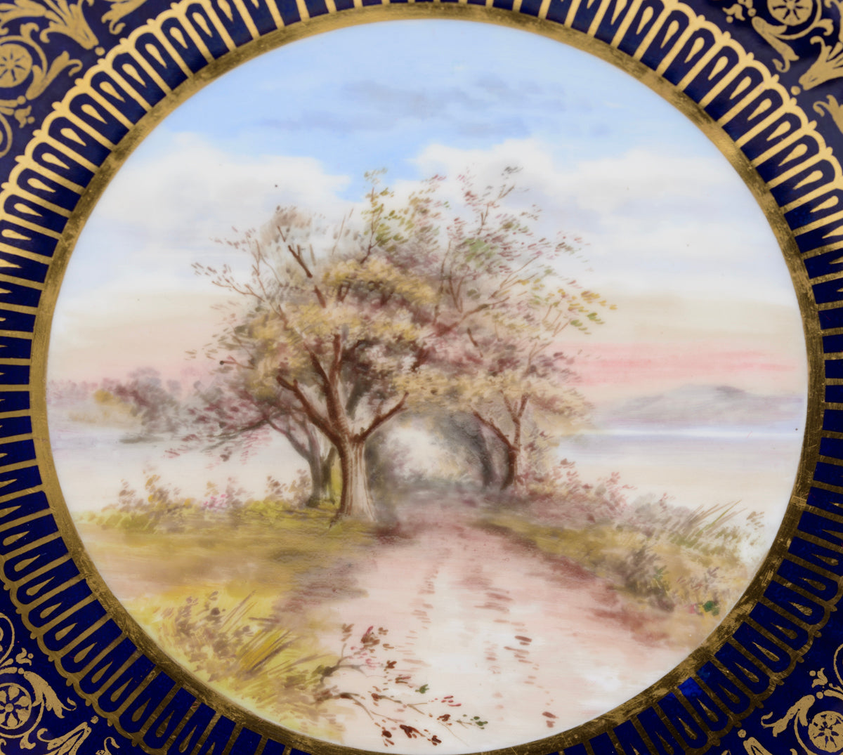 Antique Wedgwood China Hand Painted Dessert/Cabinet Plate Rural Lane & Trees (3125)
