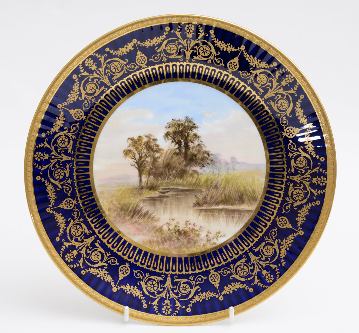 Antique Wedgwood China Hand Painted Dessert/Cabinet Plate Winding Stream Scenic (3126)