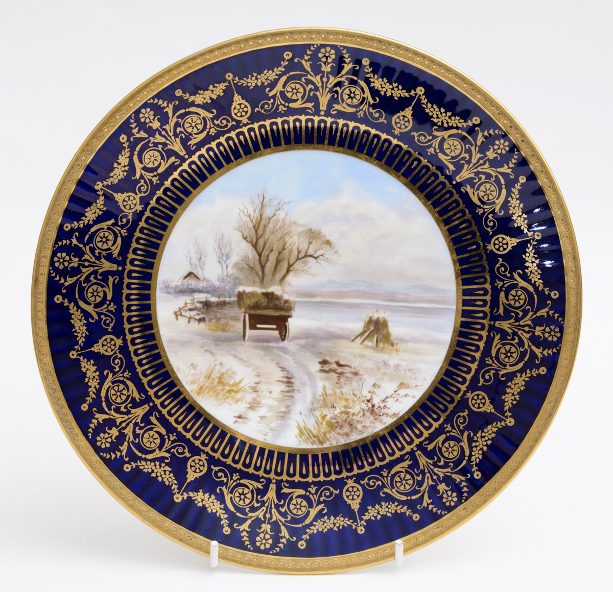 Antique Wedgwood China Hand Painted Dessert/Cabinet Plate Snowy Hay Cart Winter (3127)