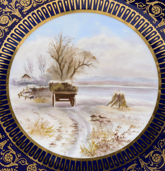 Antique Wedgwood China Hand Painted Dessert/Cabinet Plate Snowy Hay Cart Winter (3127)
