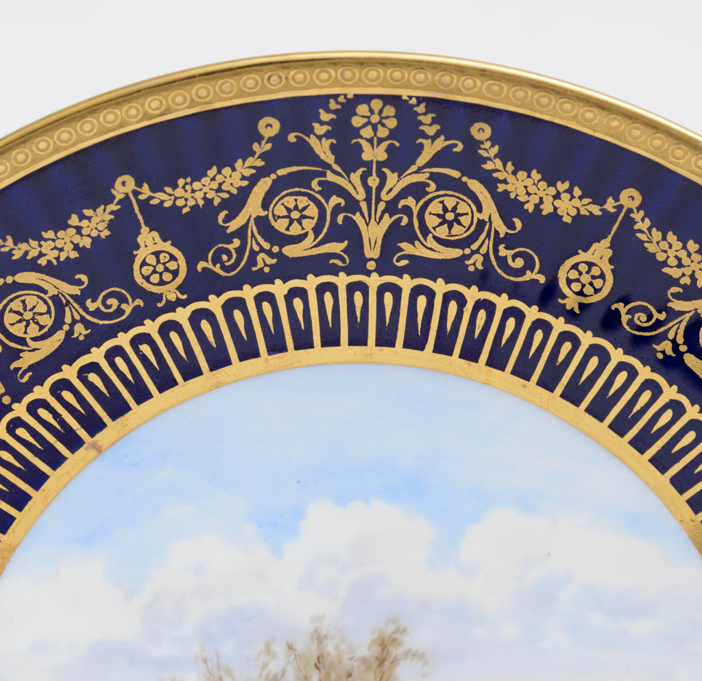 Antique Wedgwood China Hand Painted Dessert/Cabinet Plate Lakeside Bridge Scene (3128)