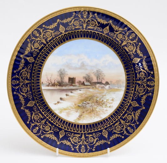 Antique Wedgwood China Hand Painted Dessert/Cabinet Plate Winter Snowy River (3129)