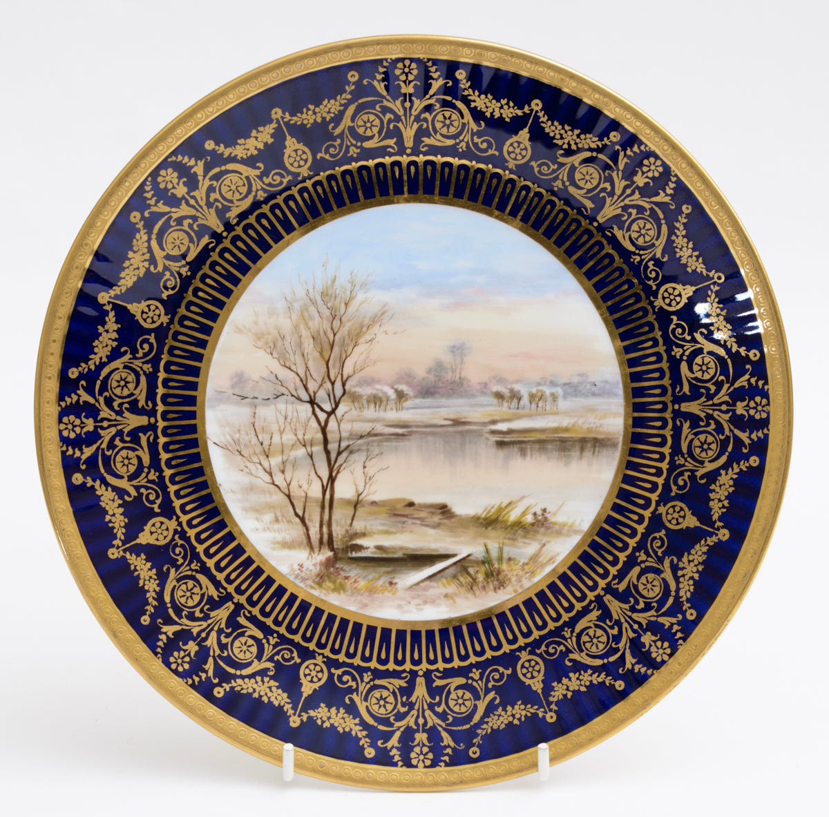 Antique Wedgwood China Hand Painted Dessert/Cabinet Plate Snowy Calm River Scene (3133)