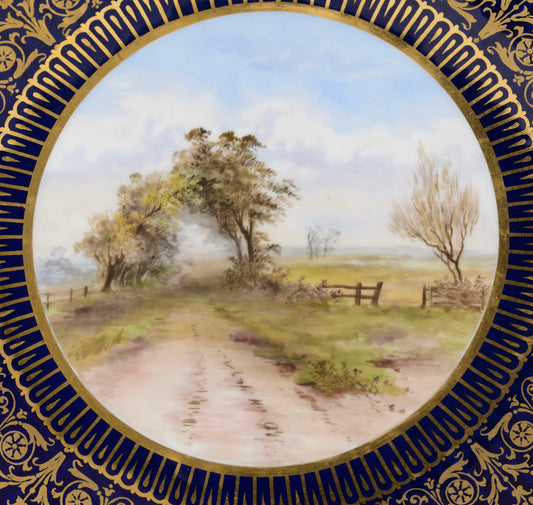 Antique Wedgwood China Hand Painted Dessert/Cabinet Plate Countryside Tree Lane (3134)