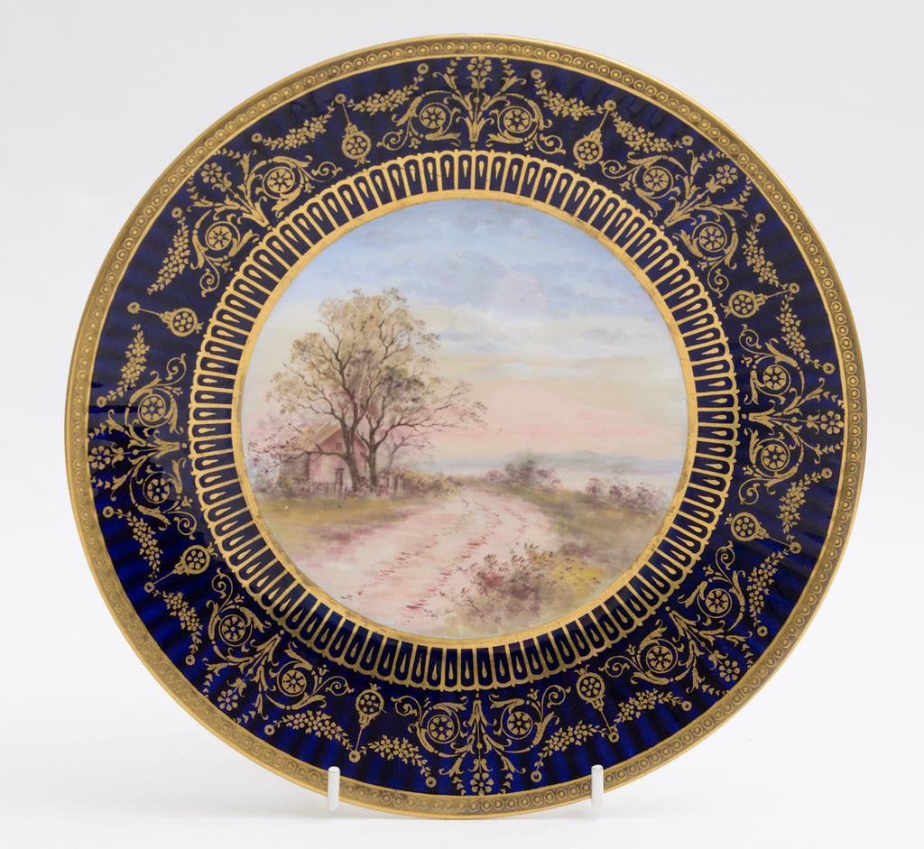 Antique Wedgwood China Hand Painted Tazza With Rural Lane & Wooden House Scene (3135)