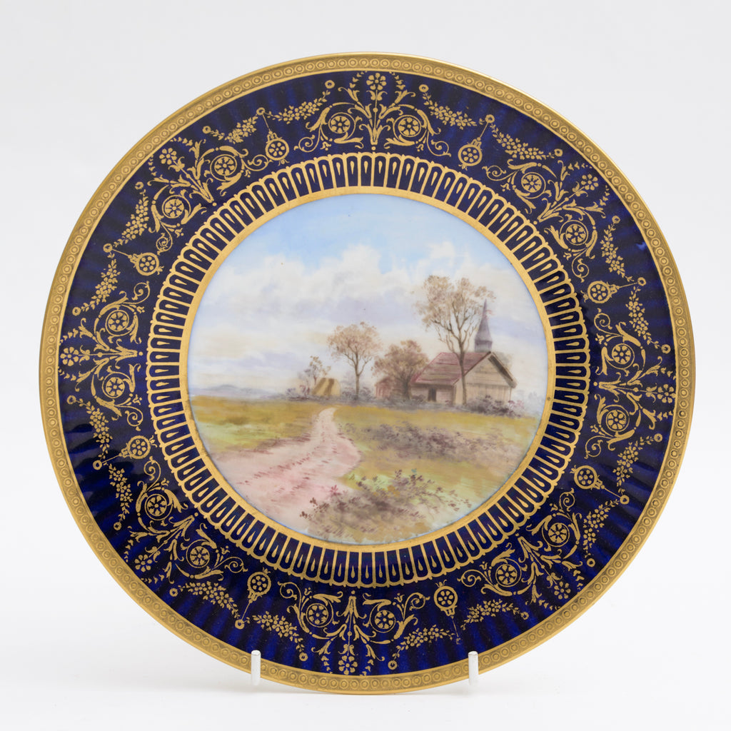 Antique Wedgwood China Hand Painted Tazza With Rural Lane & Rustic Wooden Church (3136)