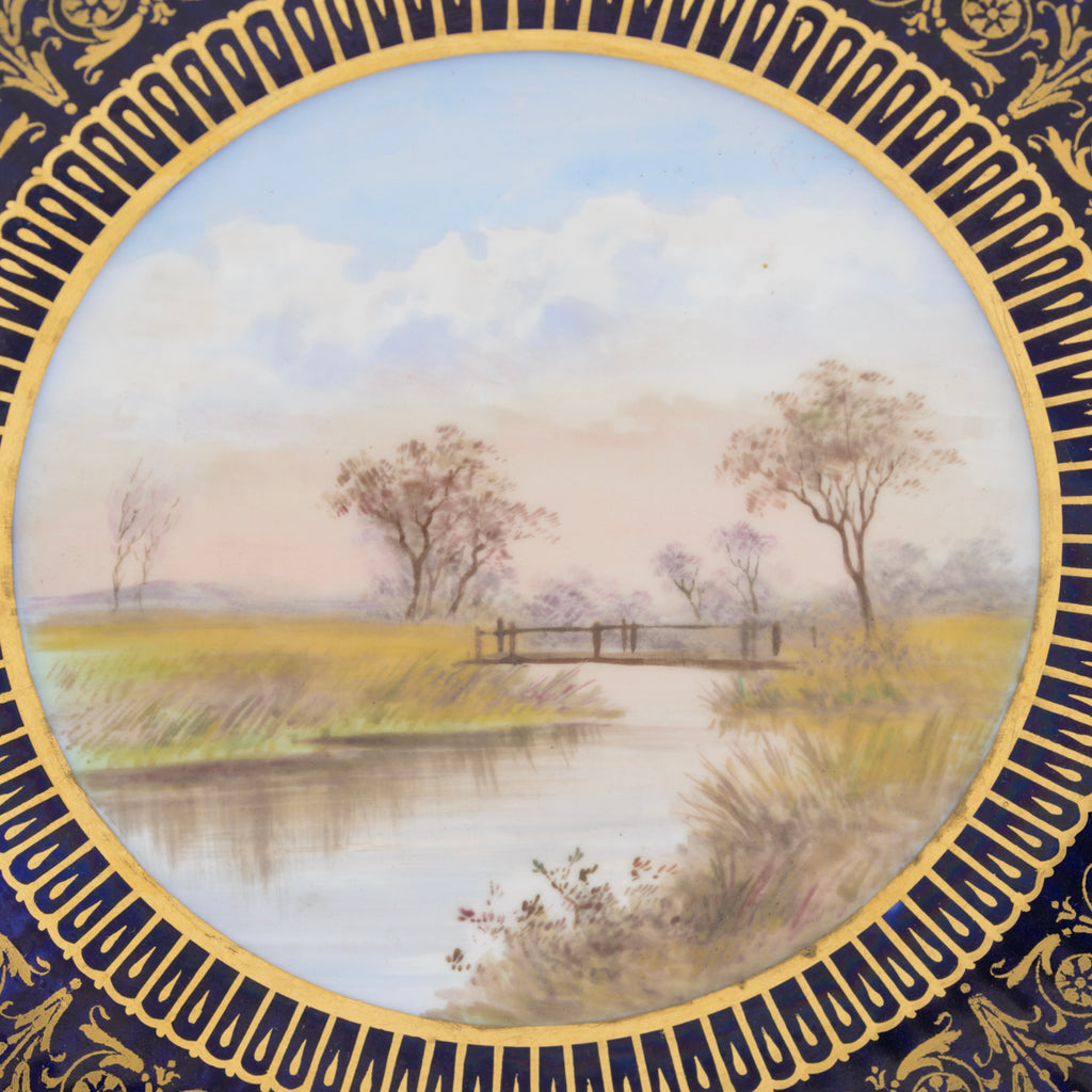 Antique Wedgwood China Hand Painted Tazza With River Scene & Wooden Bridge A/F (3138)