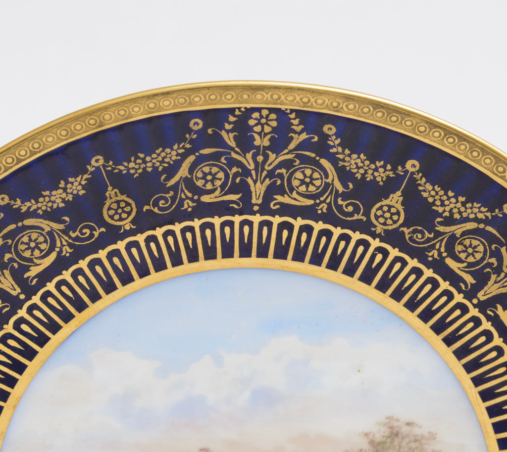 Antique Wedgwood China Hand Painted Tazza With River Scene & Wooden Bridge A/F (3138)