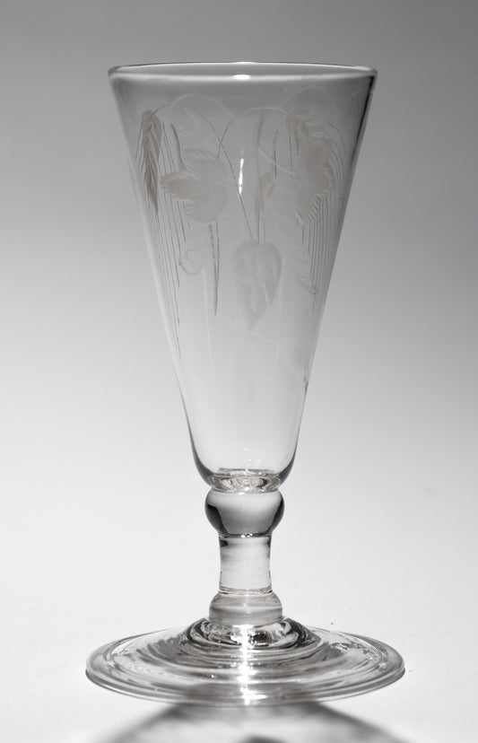 18th Century Georgian Dwarf Ale Glass with Etched Bowl & Folded Foot, English c1790 (3152)