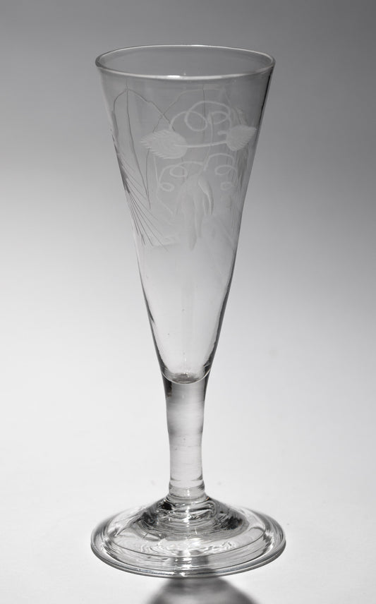Antique Georgian Ale Flute Glass with Engraved Bowl & Folded Foot English c1780 (3154)