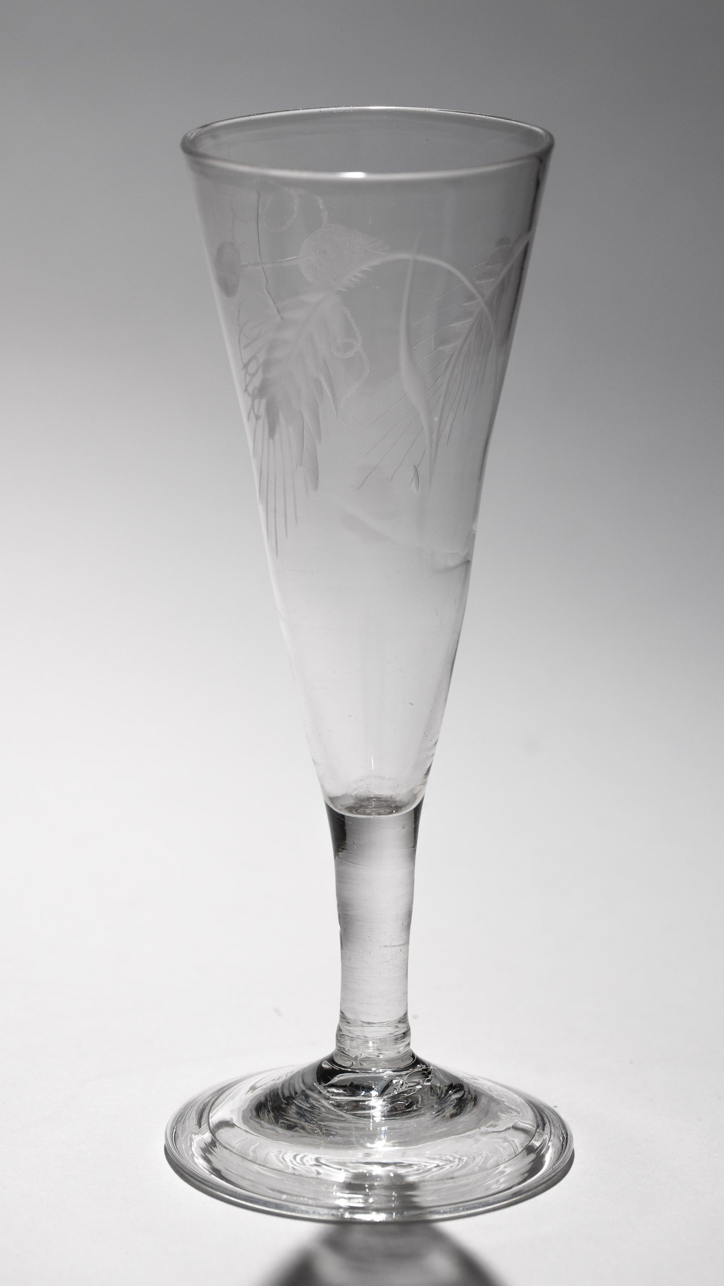 Antique Georgian Ale Flute Glass with Engraved Bowl & Folded Foot English c1780 (3154)