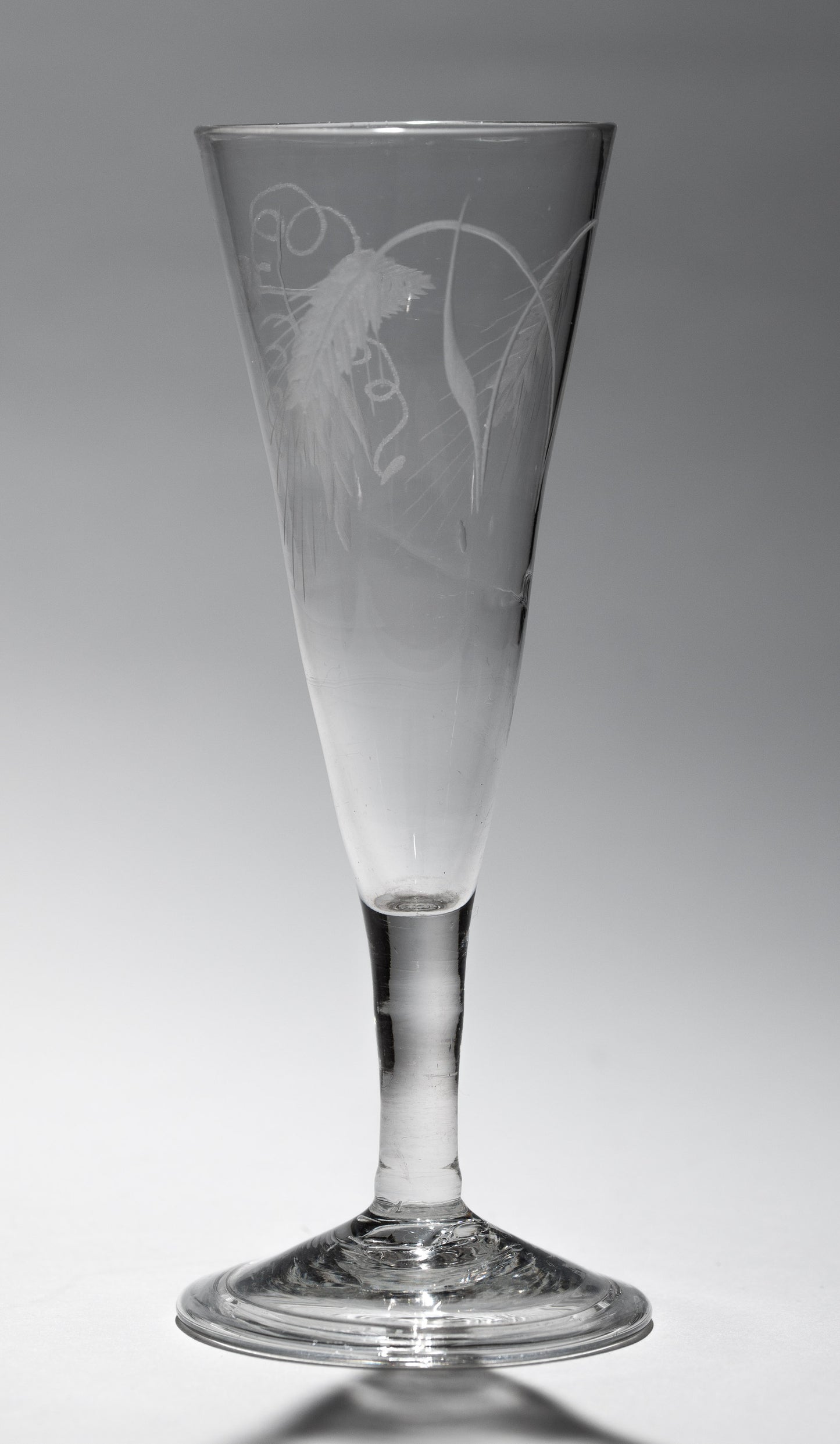 Antique Georgian Ale Flute Glass with Engraved Bowl & Folded Foot English c1780 (3154)