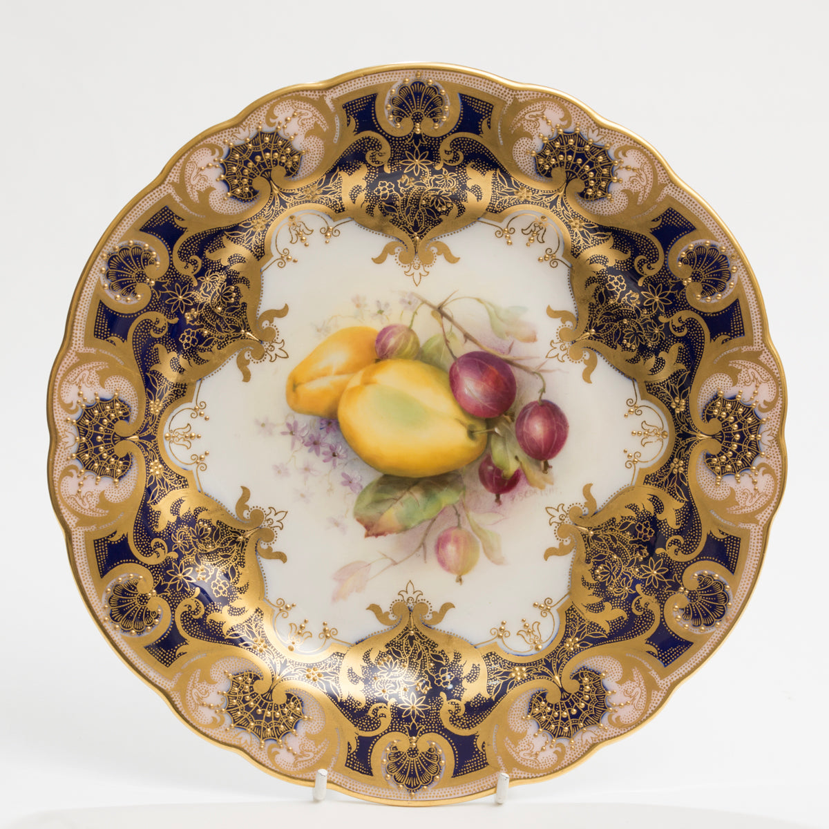 Royal Worcester China Hand Painted Fruit Plate by R Sebright Antique 1916 (3166)