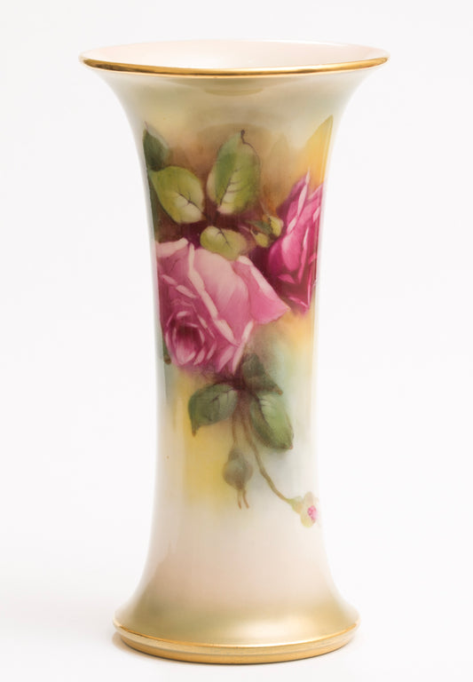 Royal Worcester Hand Painted Roses Trumpet Vase by Millie Hunt Dated 1913 (3169)