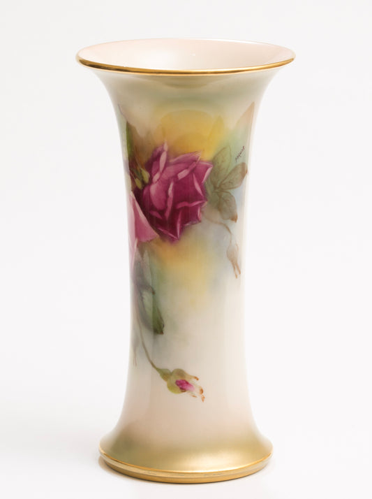 Royal Worcester Hand Painted Roses Trumpet Vase by Millie Hunt Dated 1913 (3169)