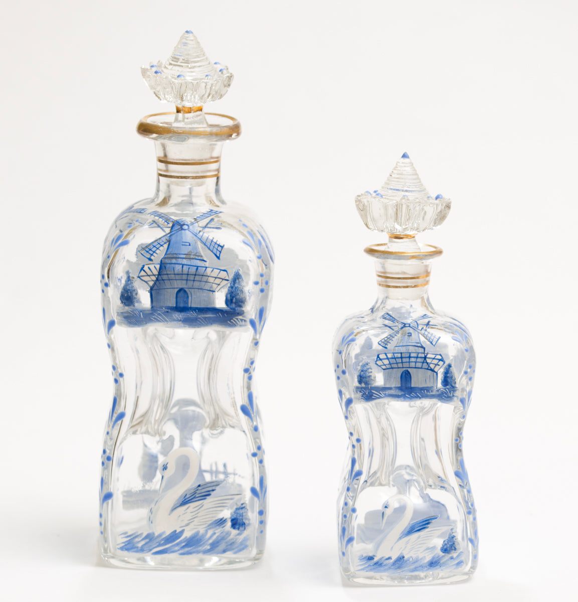 Two Antique Dutch Delft Hand Painted Glass Bottles/Kluck Decanters (3174)