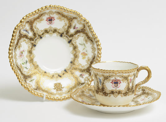 Finest Antique Royal Worcester Hand Painted Armorial Teacup Saucer Trio - 1895 (3179)
