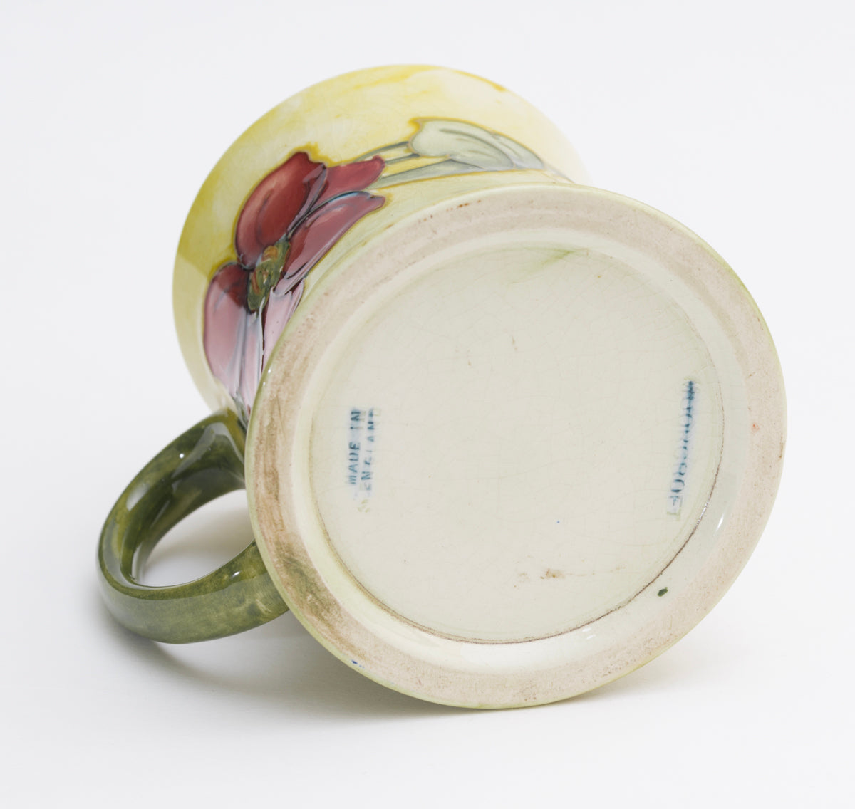 Vintage Moorcroft Pottery Clematis Pattern Mug/Tankard Yellow/Green Glaze (3182)