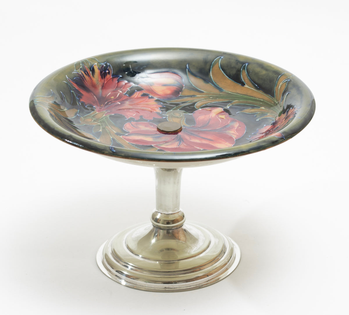 Antique Moorcroft Pottery Rare Spanish Pattern Tazza With EPNS Stand (3218)