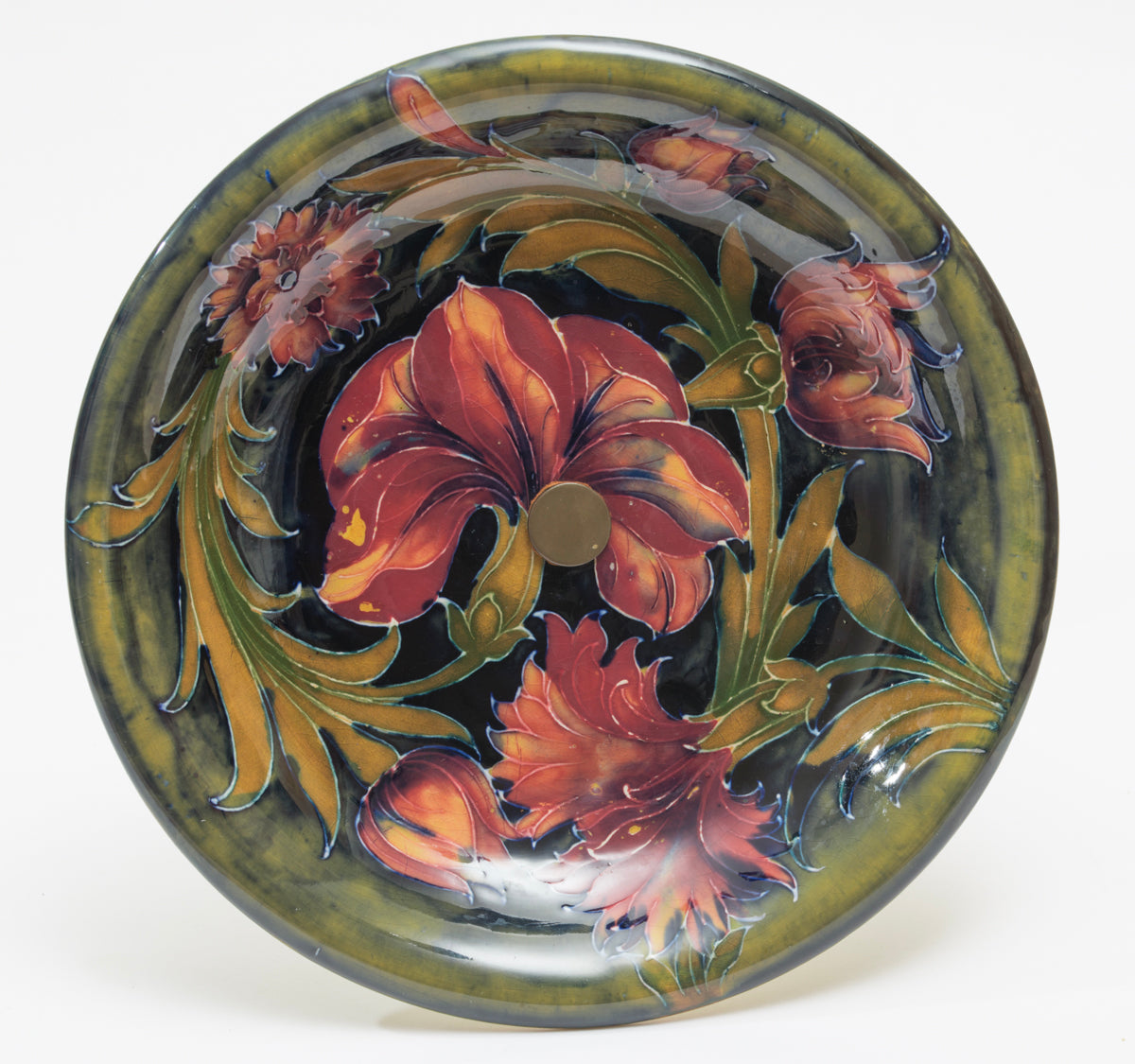 Antique Moorcroft Pottery Rare Spanish Pattern Tazza With EPNS Stand (3218)